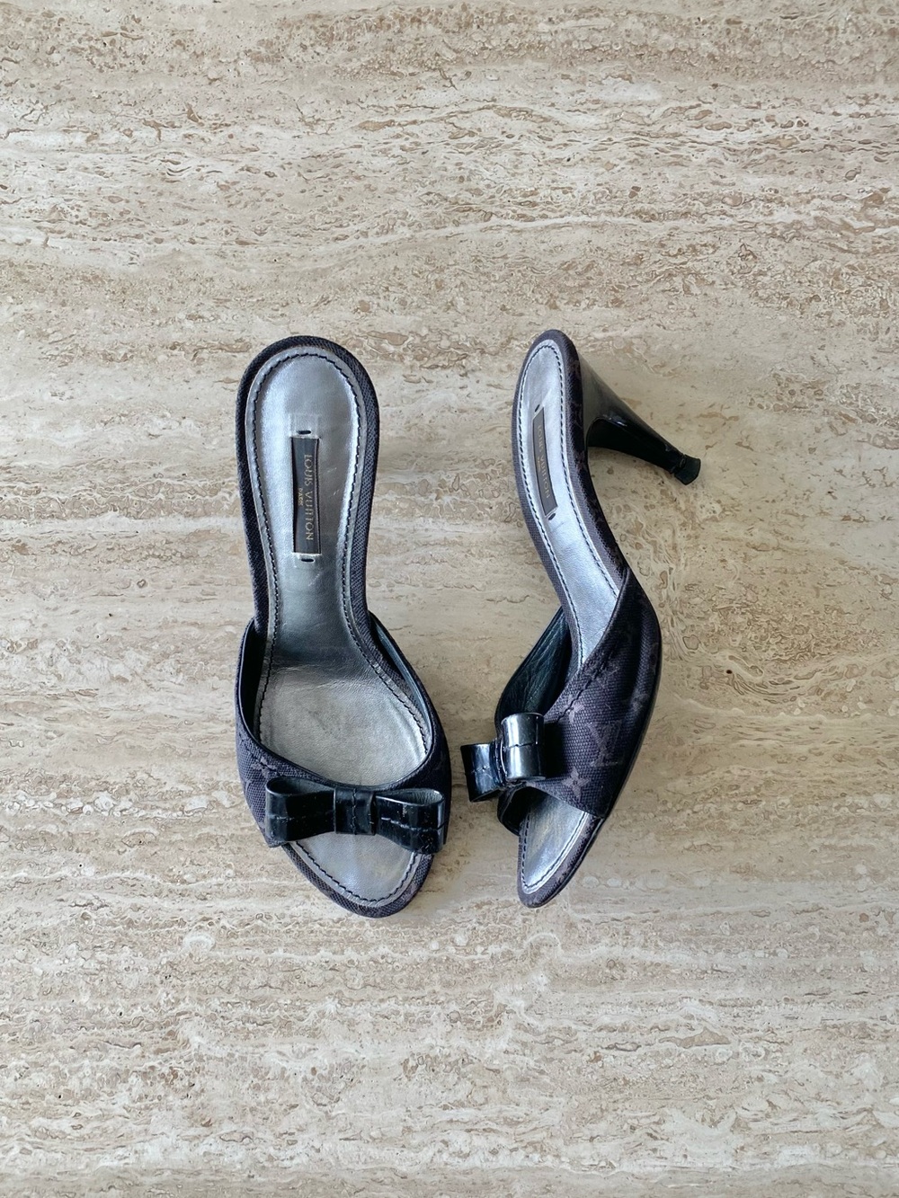 Vintage Louis Vuitton Monogram Canvas Bow Mule Sandal Heels